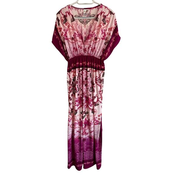 India Boutique Boho Maxi Dress Pink Purple Paisley Print XS/S Flowy - Picture 1 of 14